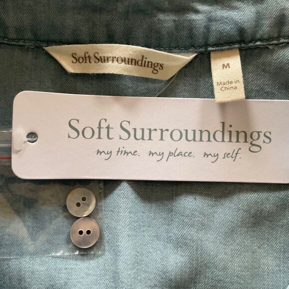 Soft Surroundings Washed Tencel Crossover Tunic Shirt M Light Wash Denim Blue - Picture 5 of 10